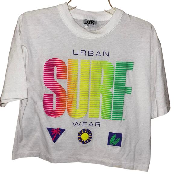 Vintage JIK Urban Surf Wear white neon cropped t-shirt crop top (medium) - Picture 1 of 6